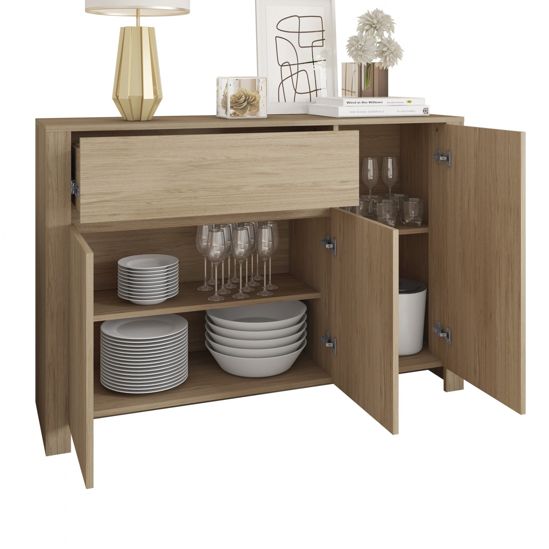 Aparador Carvalho (3 Portas + 1 Gavetas) | Madeira | 120x38x82CM