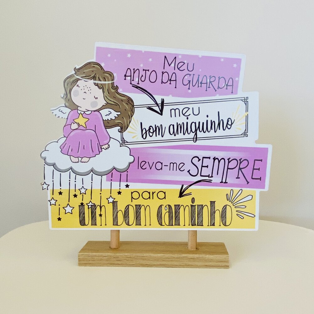 Placa Decorativa -Kids - Anjo da Guarda - C30xL5xA29CM - Madeira