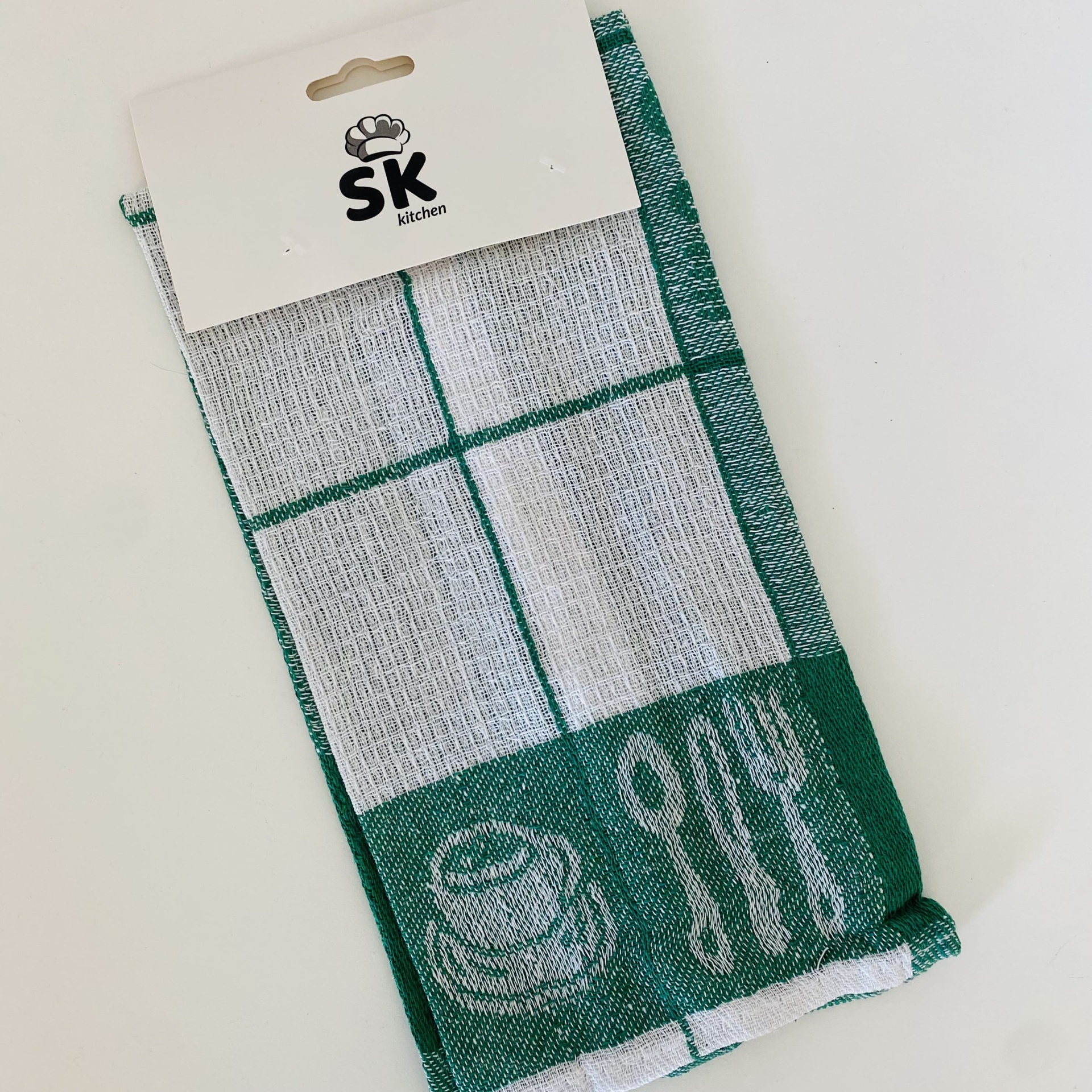 Pano de Cozinha - Verde e Branco- C38xL64CM