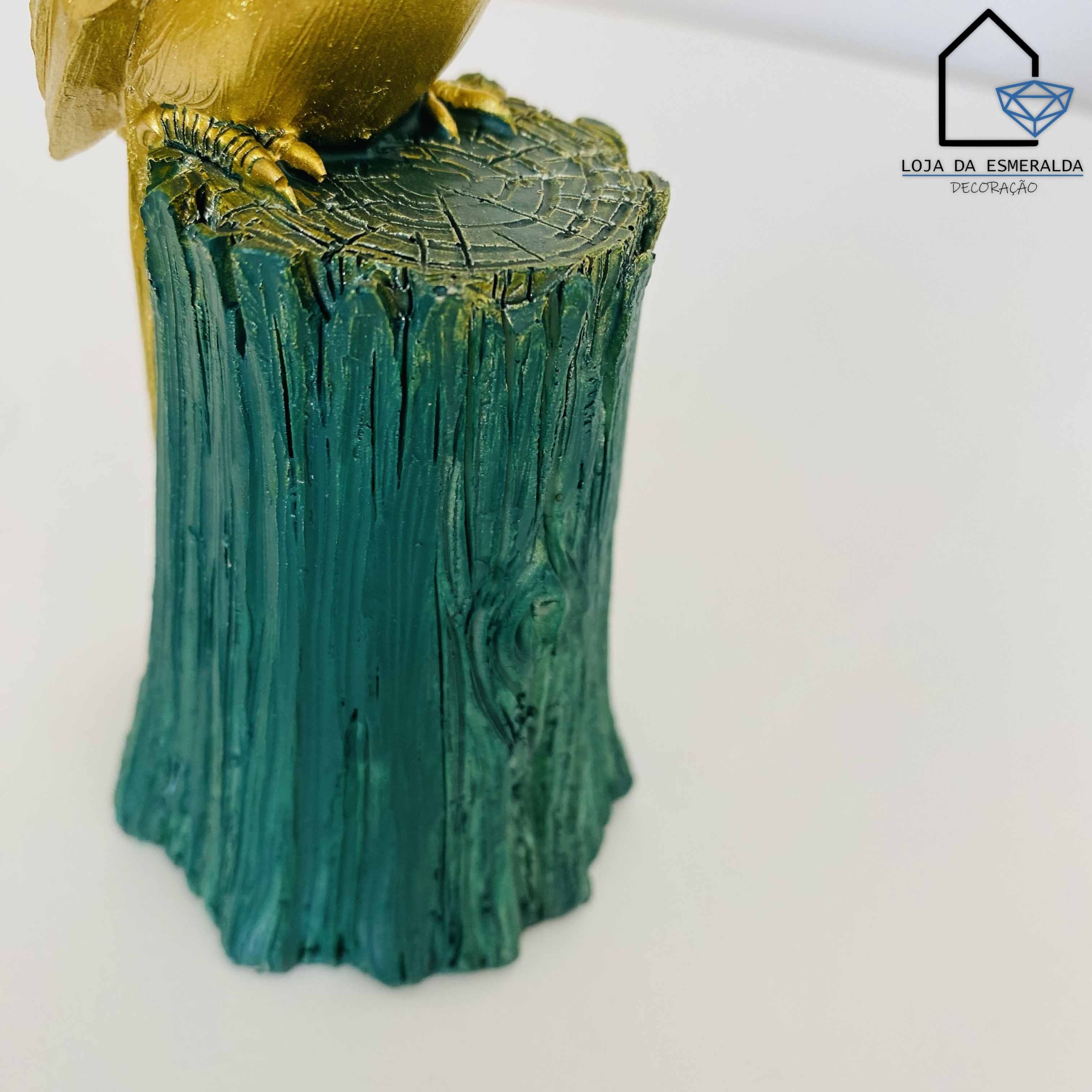 Peça Decorativa | Papagaio | Verde e Dourado | 6x7x15CM