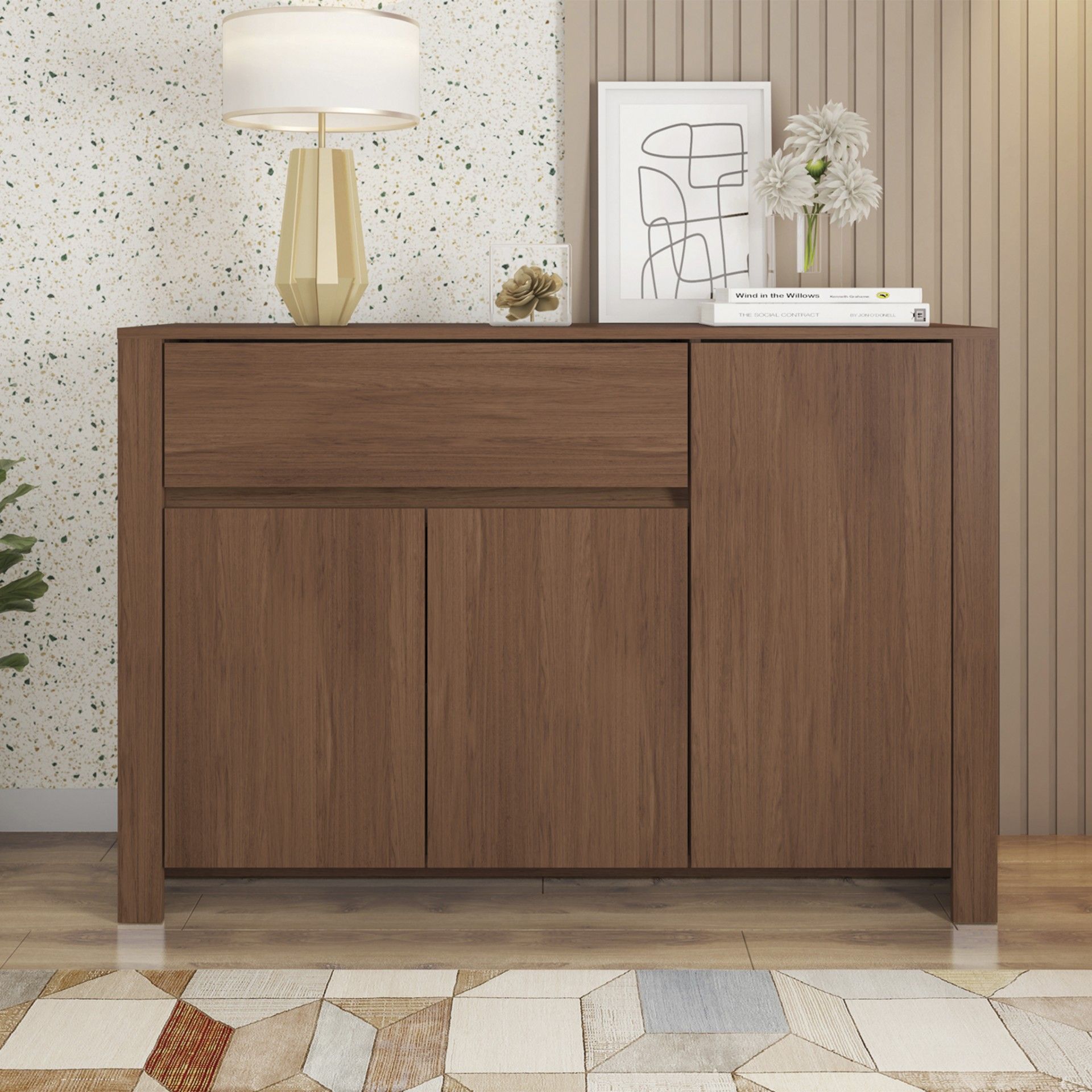 Aparador Nogueira (3 Portas + 1 Gavetas) | Madeira | 120x38x82CM