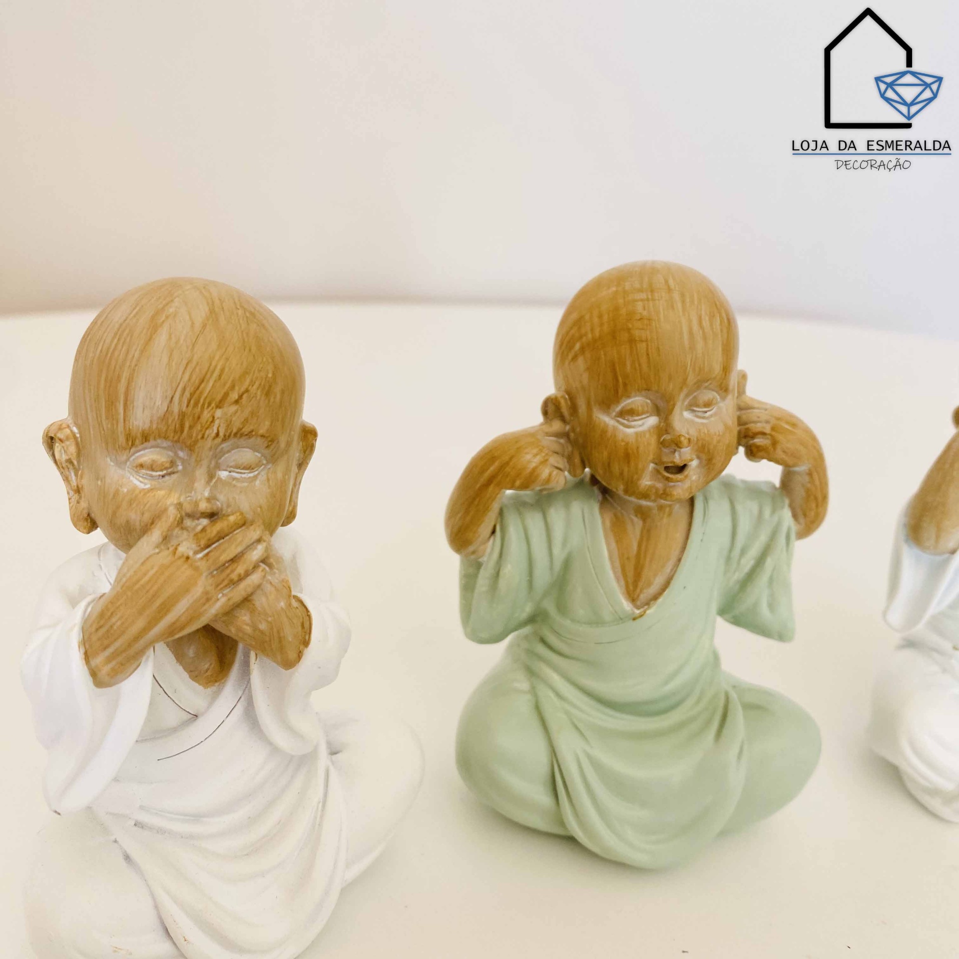 Conjunto 3 Monges Cego Surdo e Mudo Dourado 5.5x6x9CM