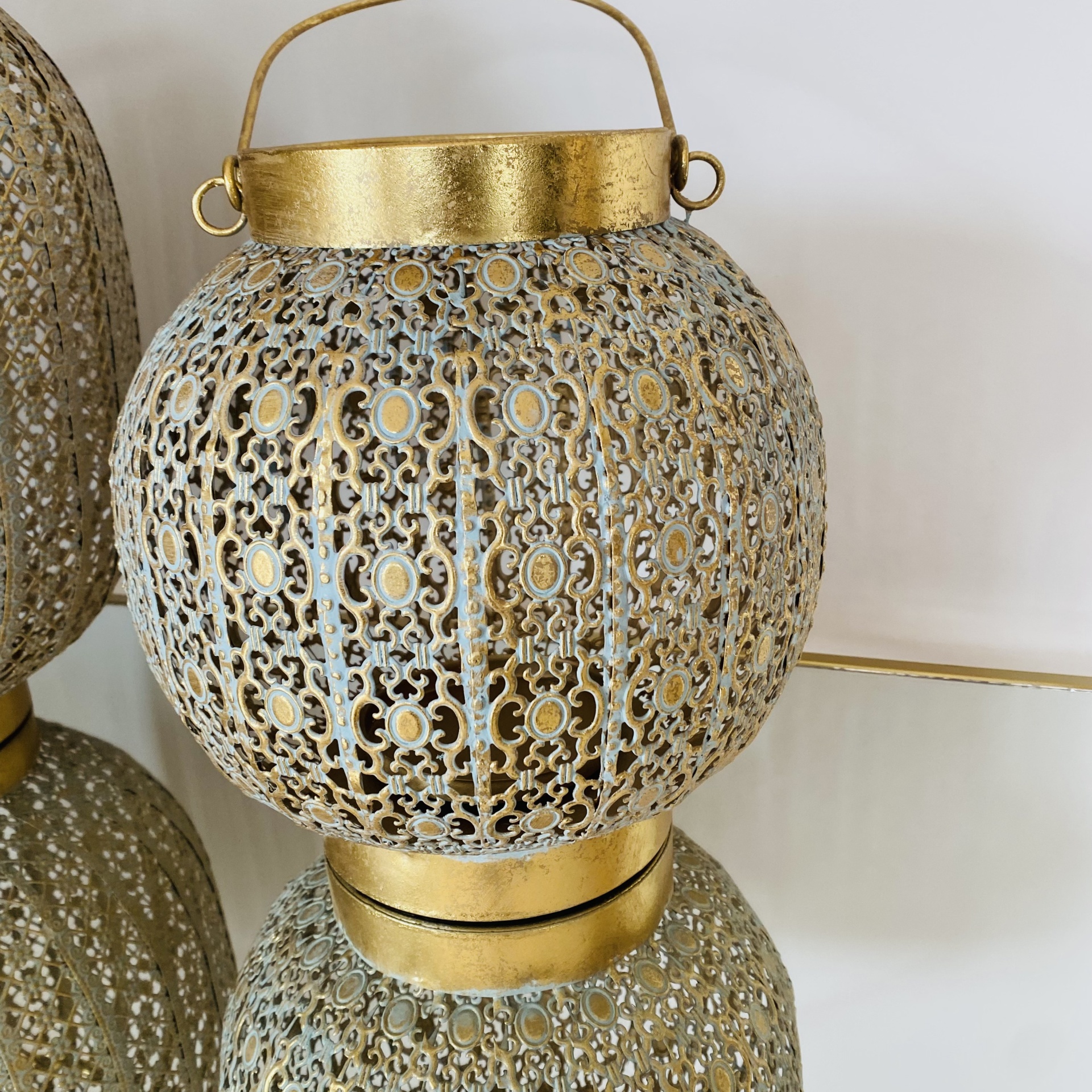 Lanterna Decorativa - Metal - Dourado e Azul