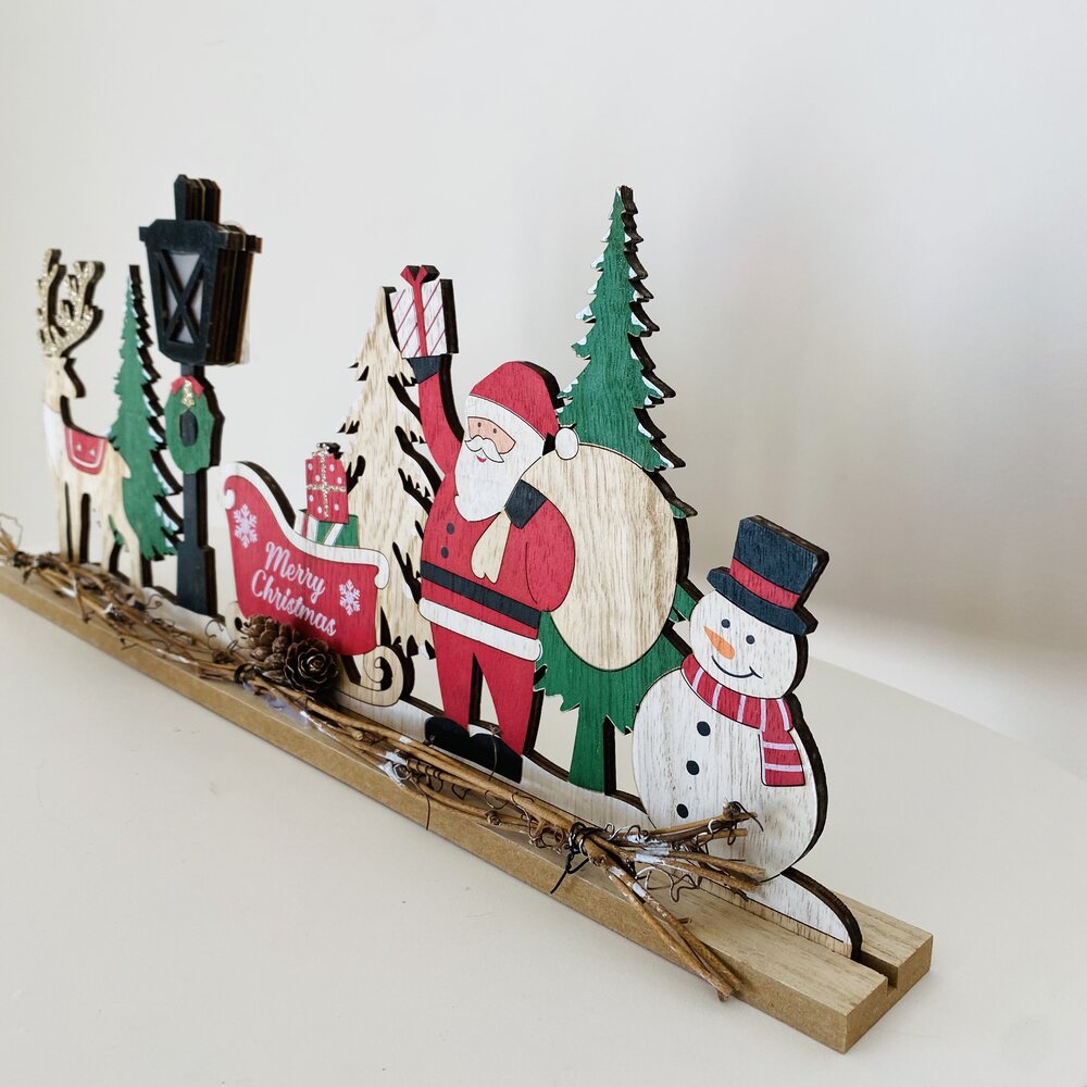 Natal - Placa em Madeira c/ Iluminação  - C45xL4xA18CM