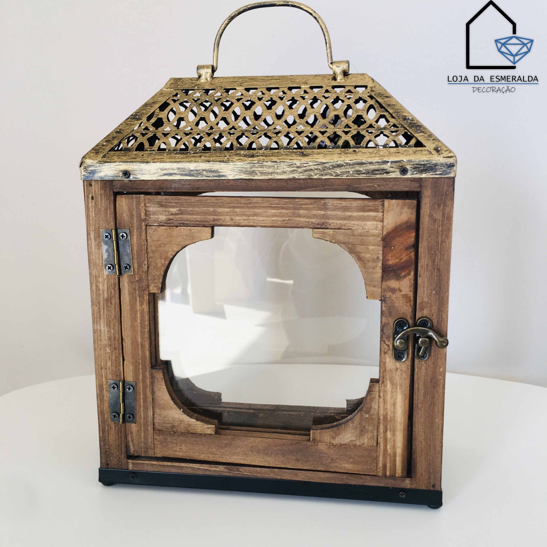 Lanternas | Madeira e Metal | Castanho e Dourado