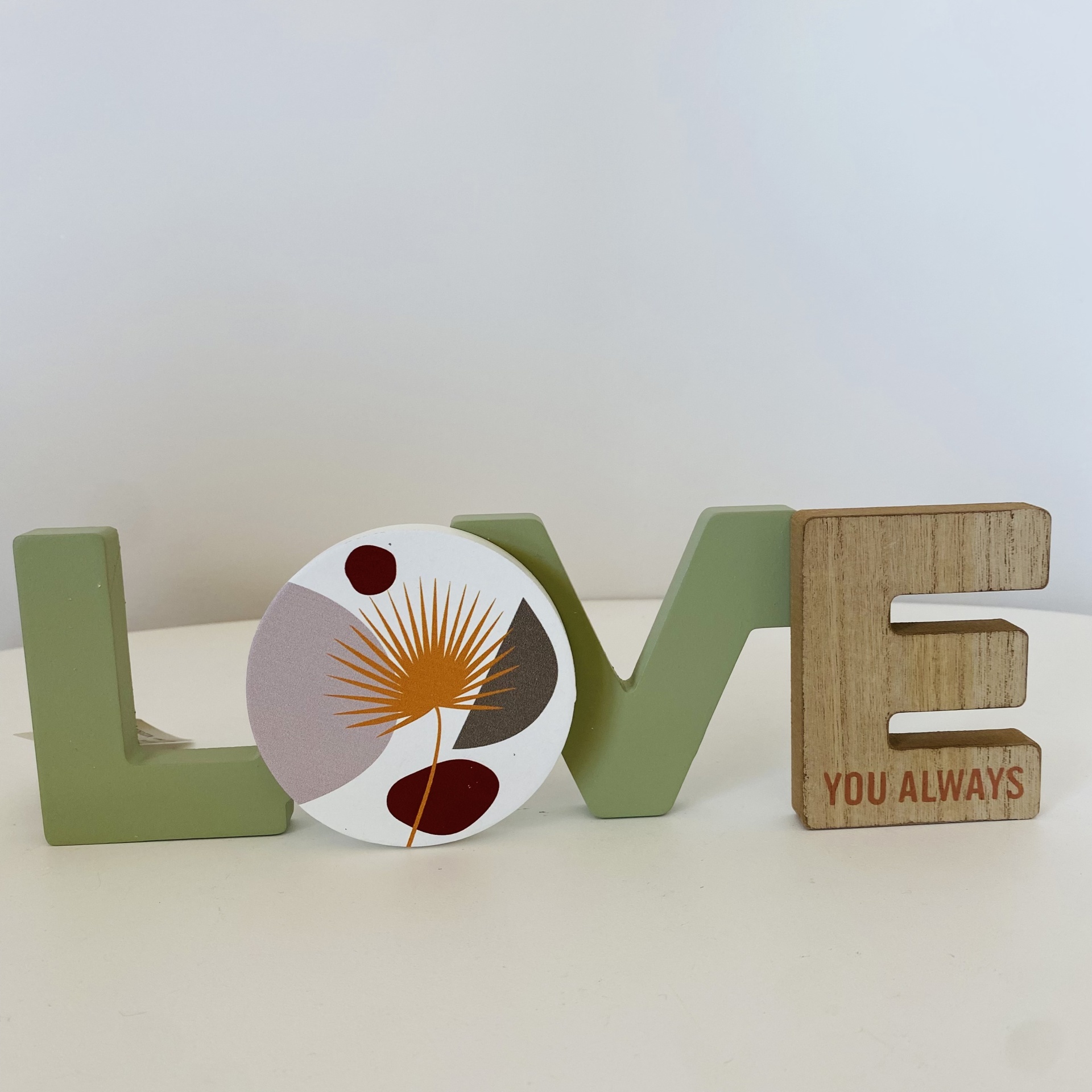 Placa Love  - C30xL1xA8.5CM - Castanho Branco Verde