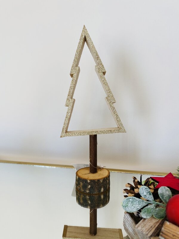 Árvore de Natal Decorativa em Madeira – Dourada - C10xL5.5xA24CM