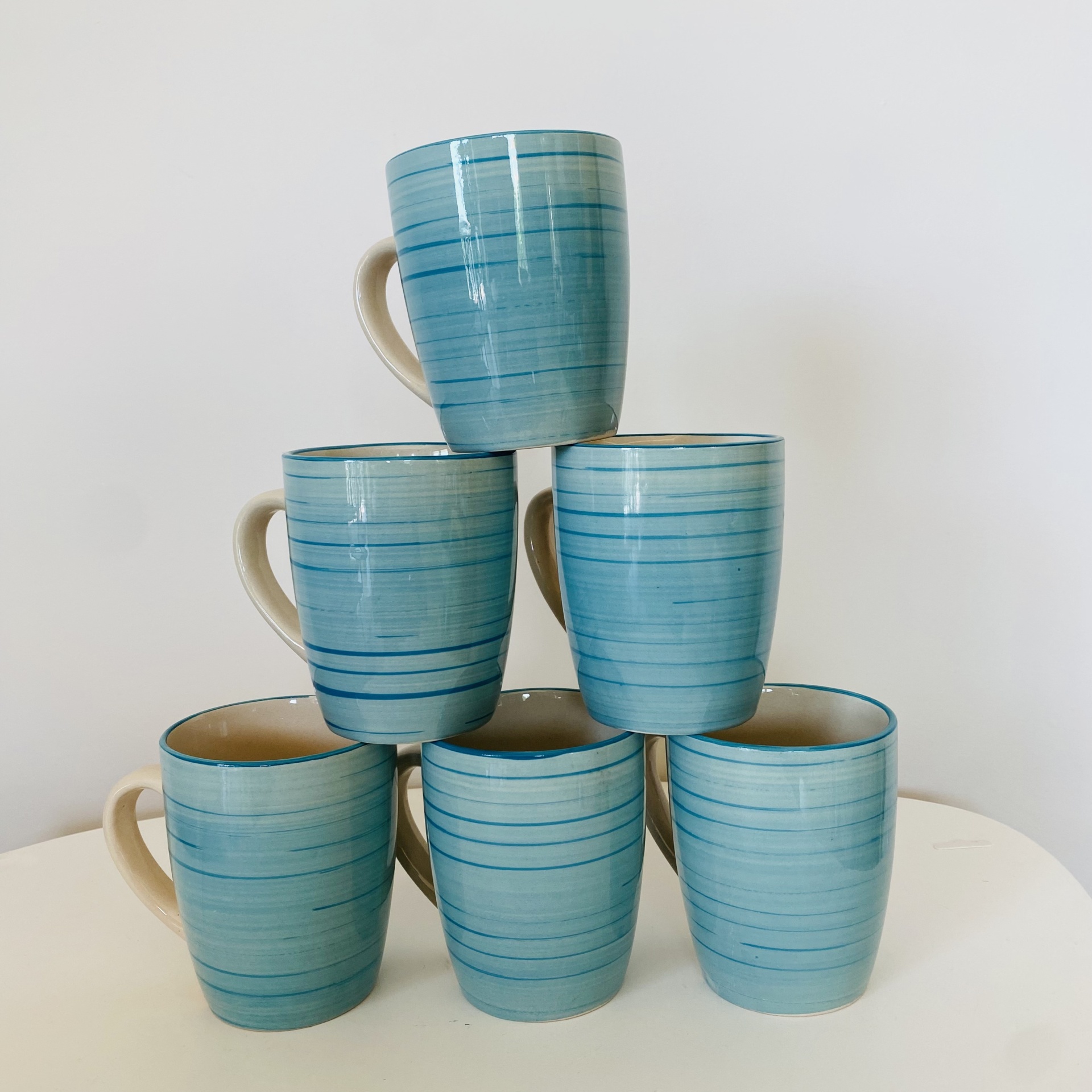 Caneca  - Cerâmica - 300ml - Azul e Creme