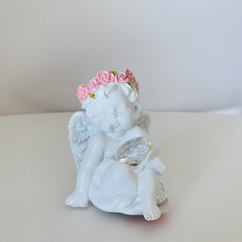 Anjo de Natal decorativo c/Luz - Branco e Rosa - C7xL7xA10CM