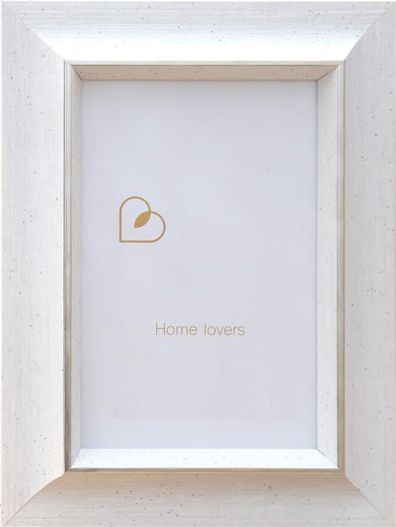 Moldura branca rústica com texto 'Home lovers' e ícone dourado