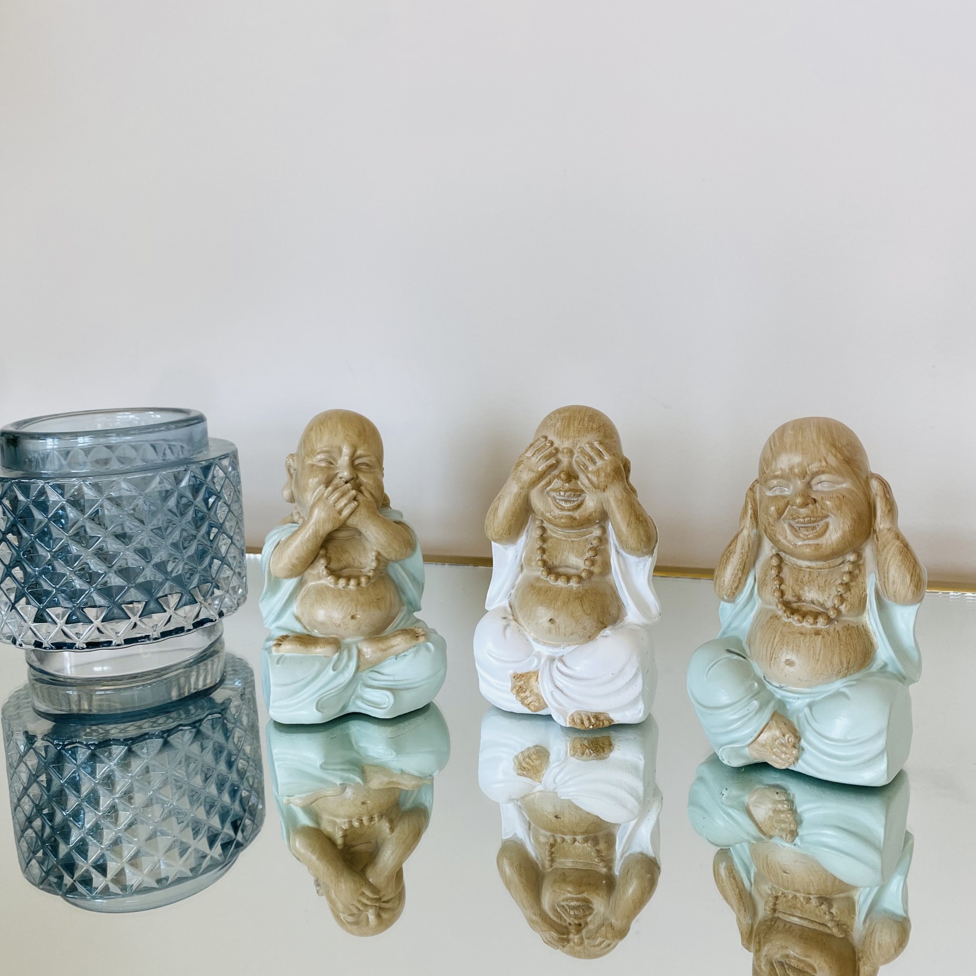 Conjunto 3 Monges Cego Surdo e Mudo Dourado 5.5x6x9CM