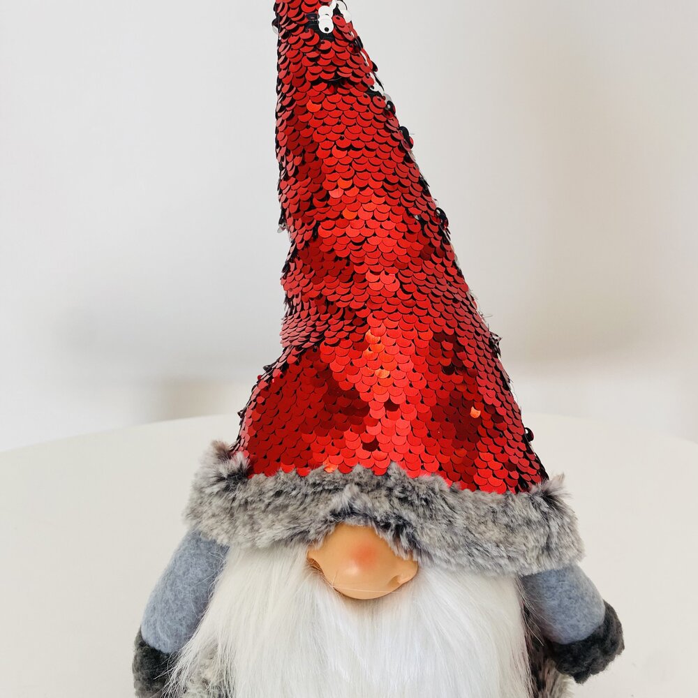 Pai Natal em Tecido - Vermelho e Cinza - C18xL13xA32CM