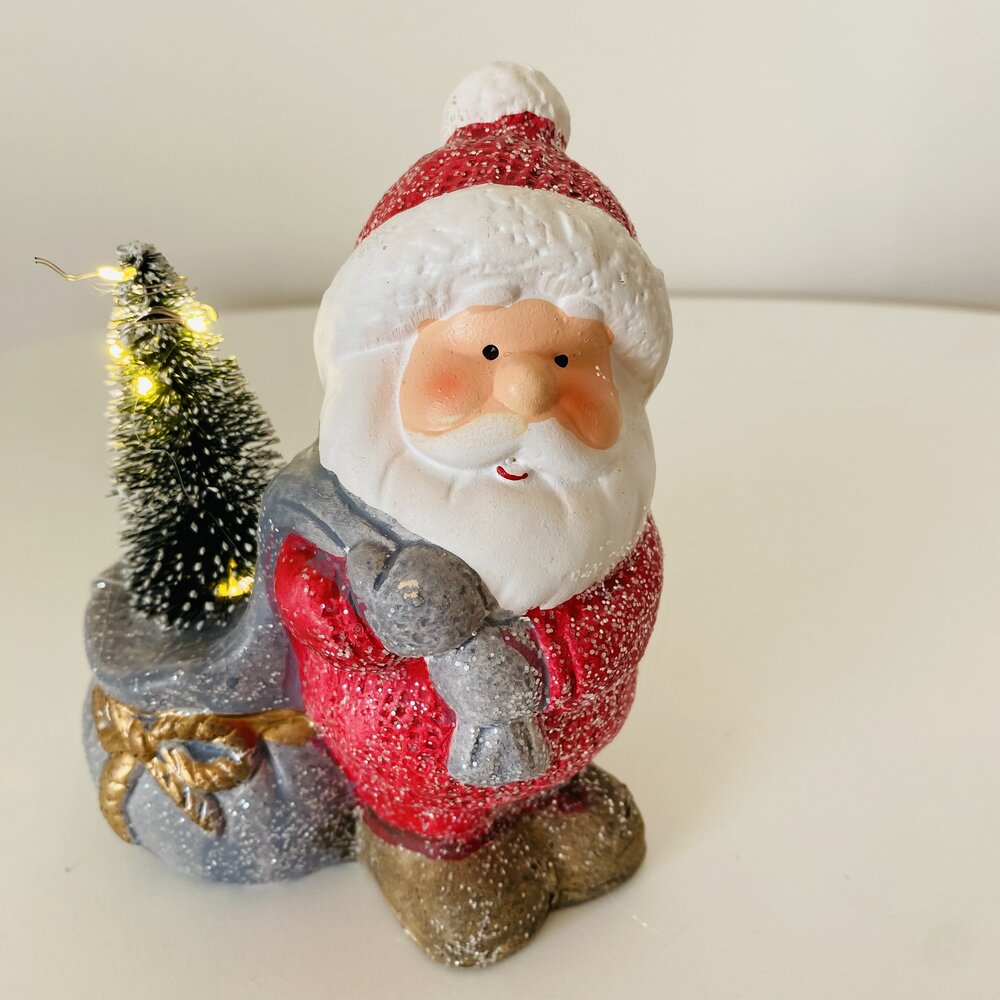 Pai Natal e Árvore com Luz - Cerâmica - C12xL7xA13.5CM