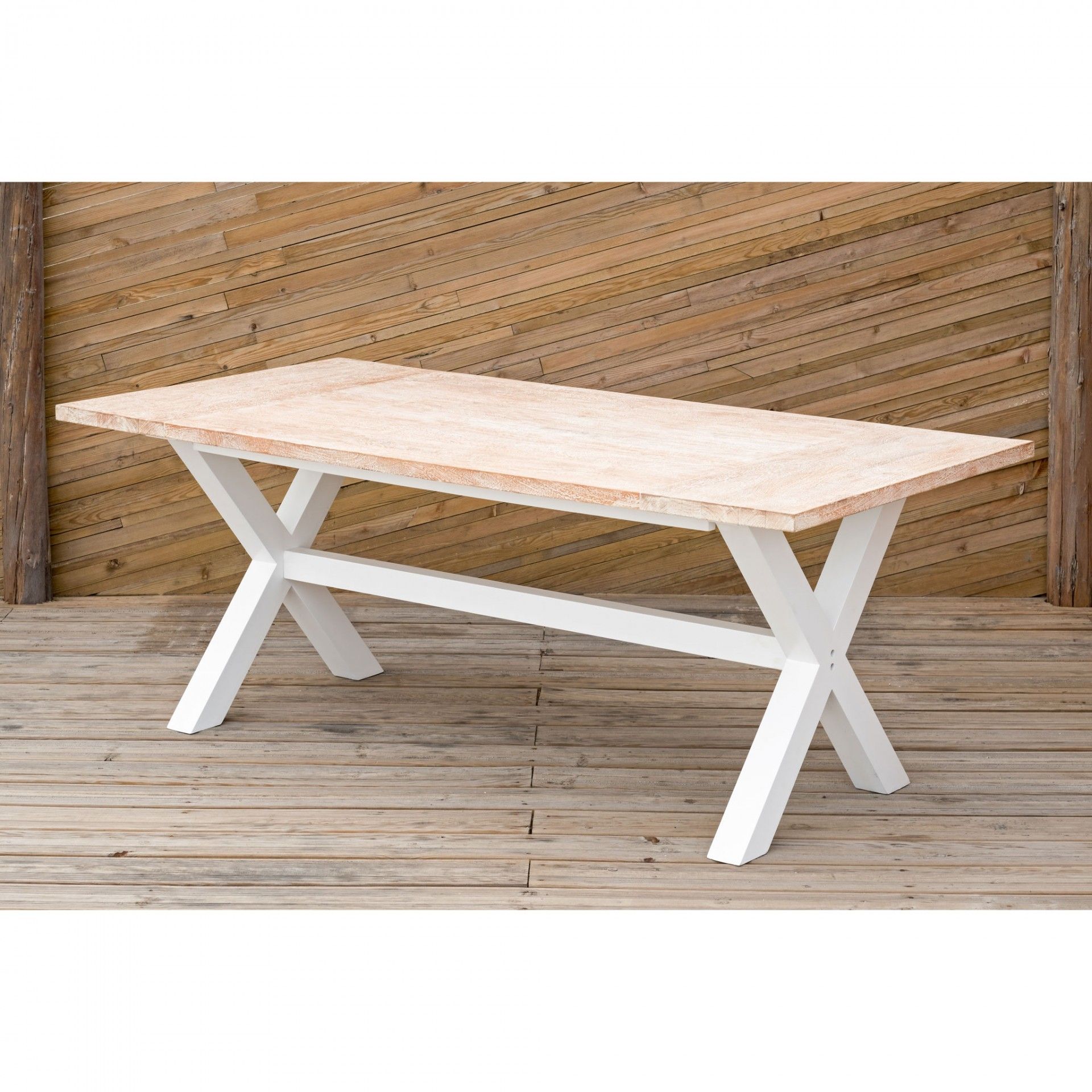 Mesa - Interior ou Exterior - Madeira - Branco e Castanho -  C200XL100XA67CM