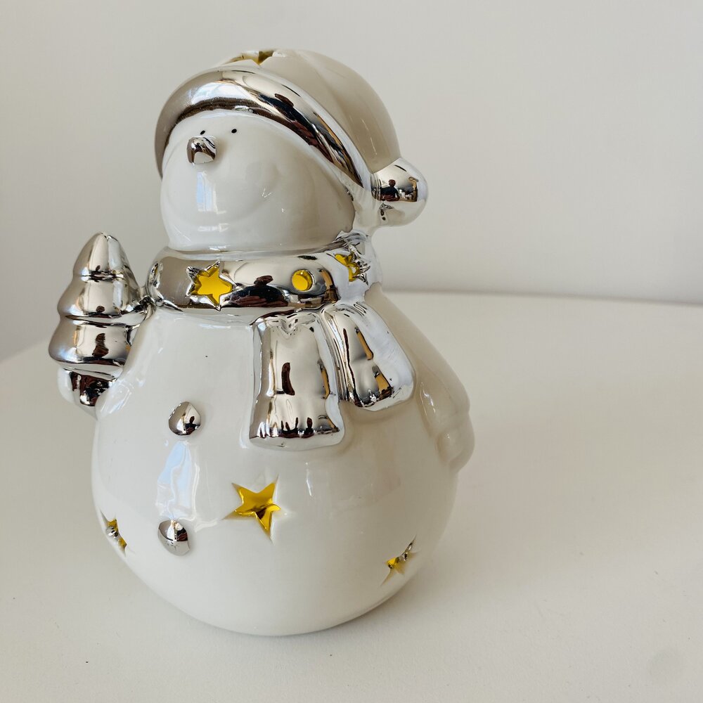 Boneco de Neve em Porcelana c/ luz - C10xL9xA13CM