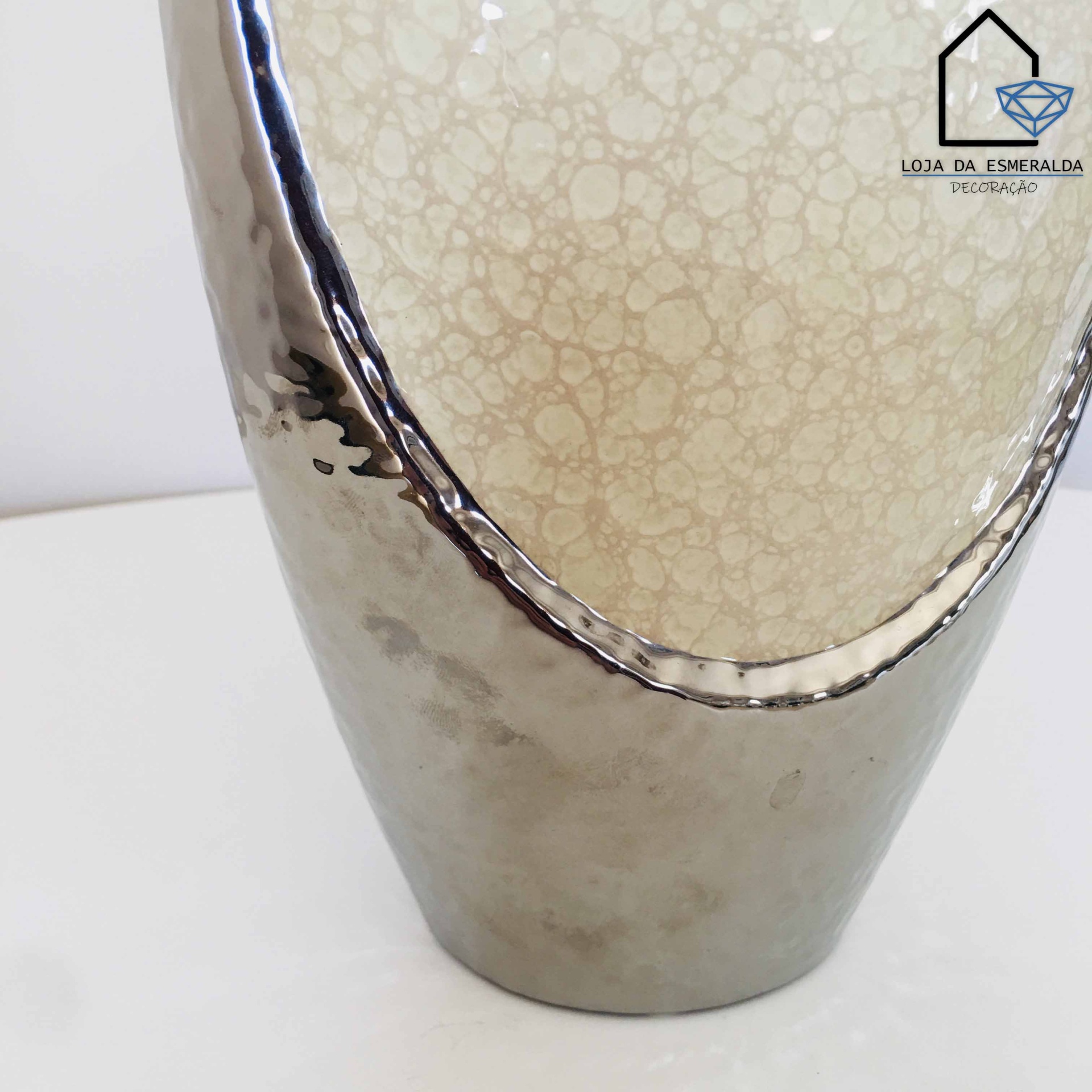 Jarra | Cerâmica | Creme e Prata | 15x8x31CM