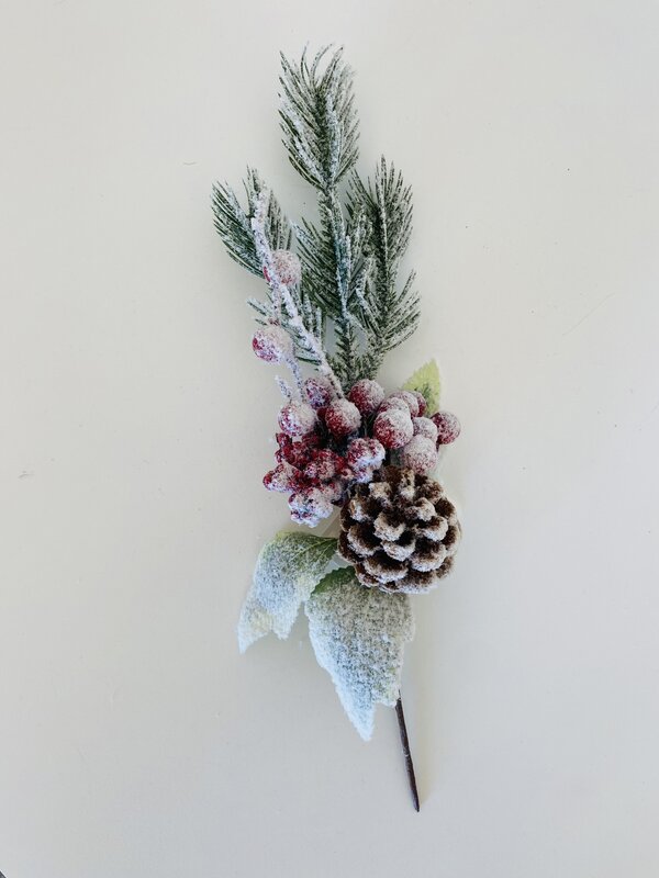 Decoração para árvore de Natal - Haste com Bagos e Pinha - 30CM