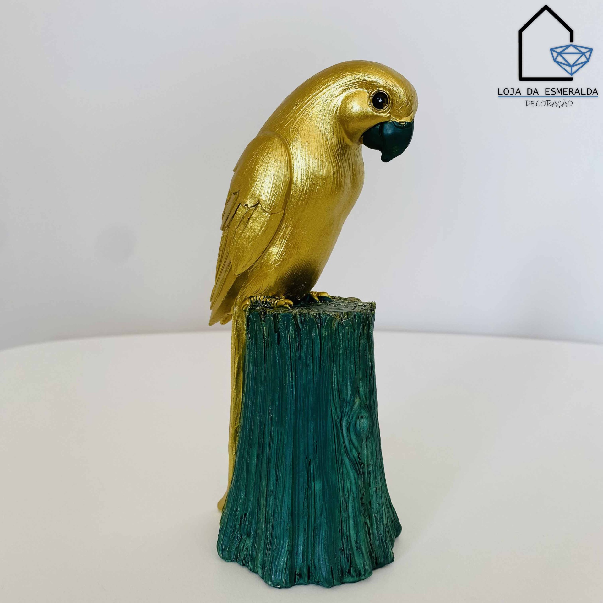 Peça Decorativa | Papagaio | Verde e Dourado | 6x7x15CM