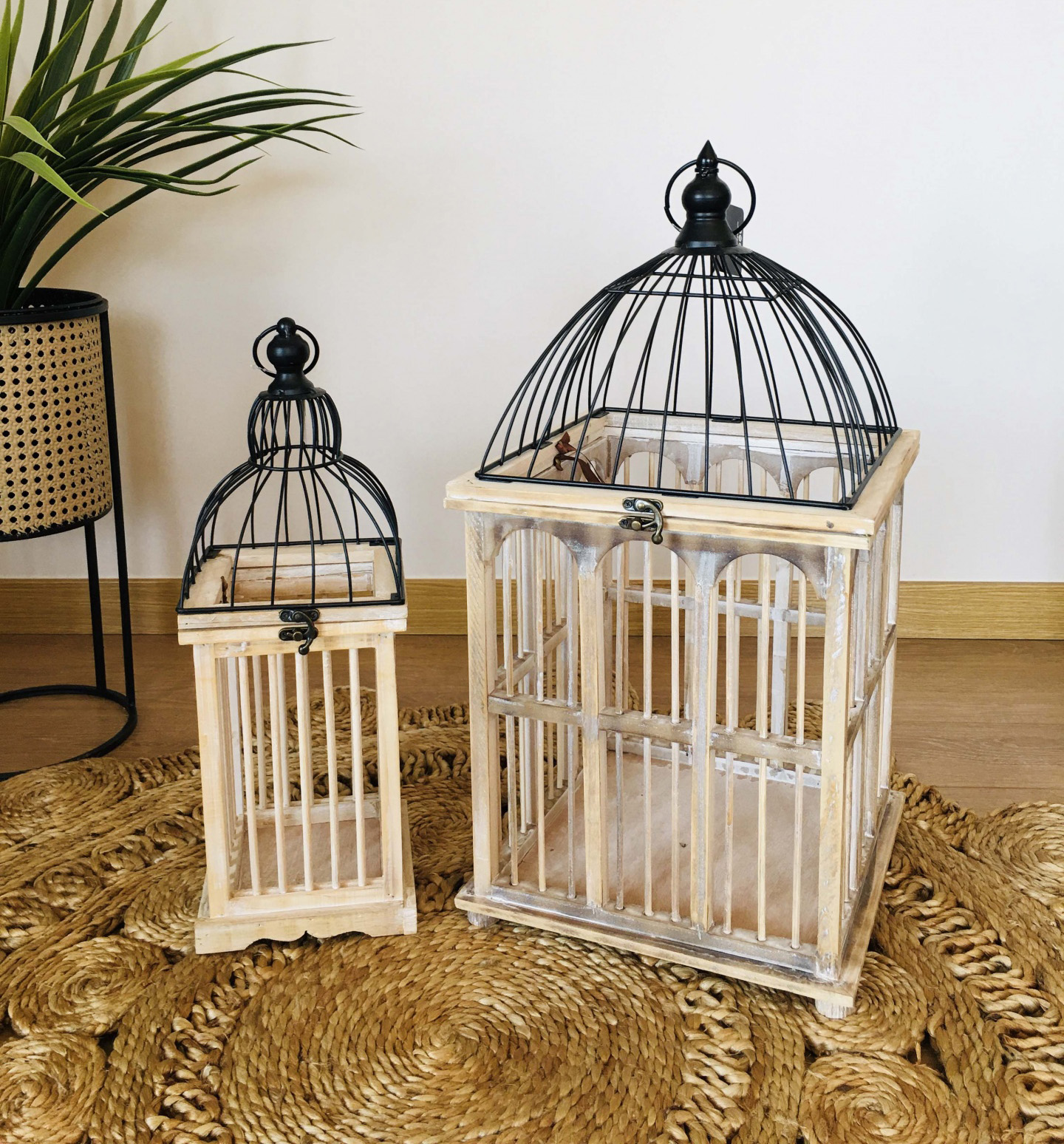 Gaiola Decorativa Madeira & Metal | 16.5x16.5x46CM