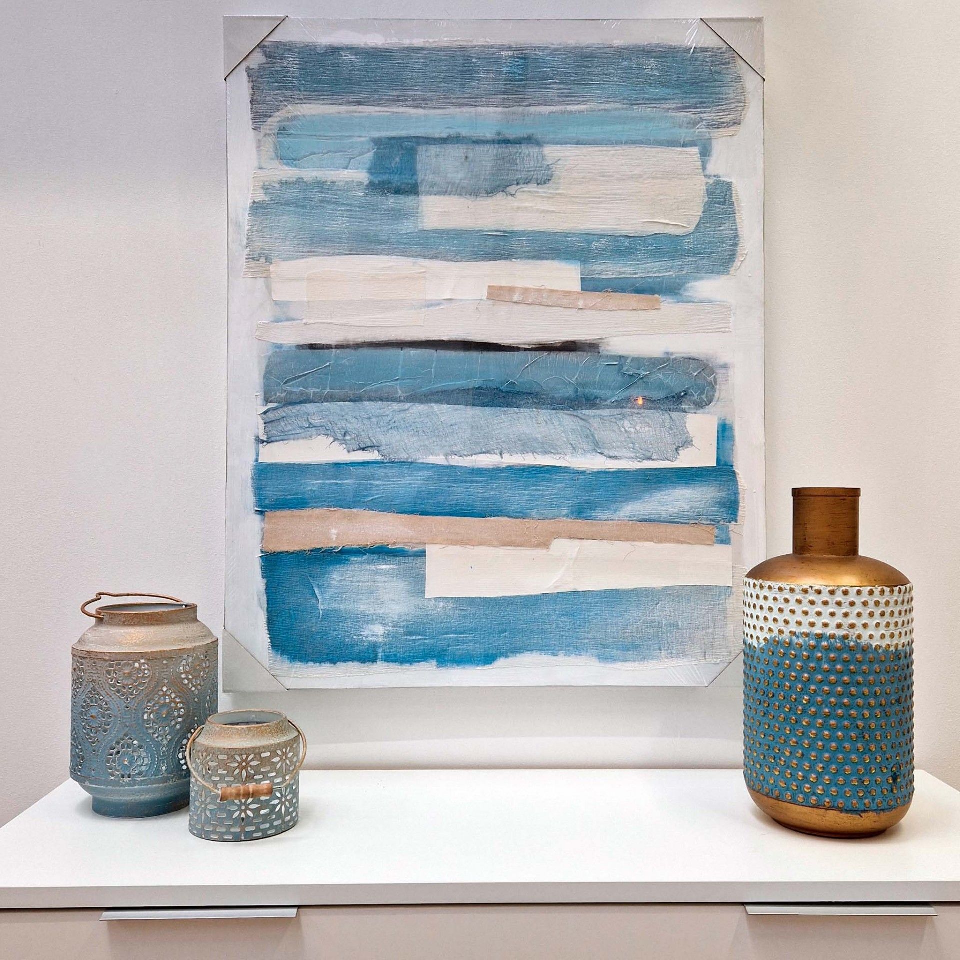 Lanterna Decorativa - Metal - Cinza e Azul - C12xA12xL12CM