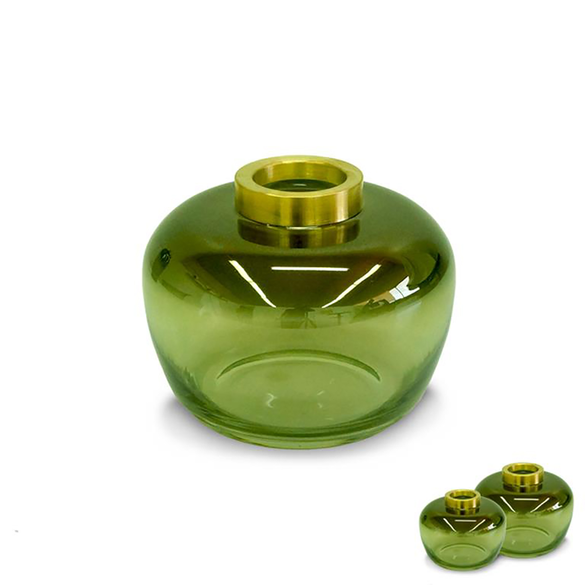 Jarra Verde & Dourado | Vidro | 19x19x16 CM