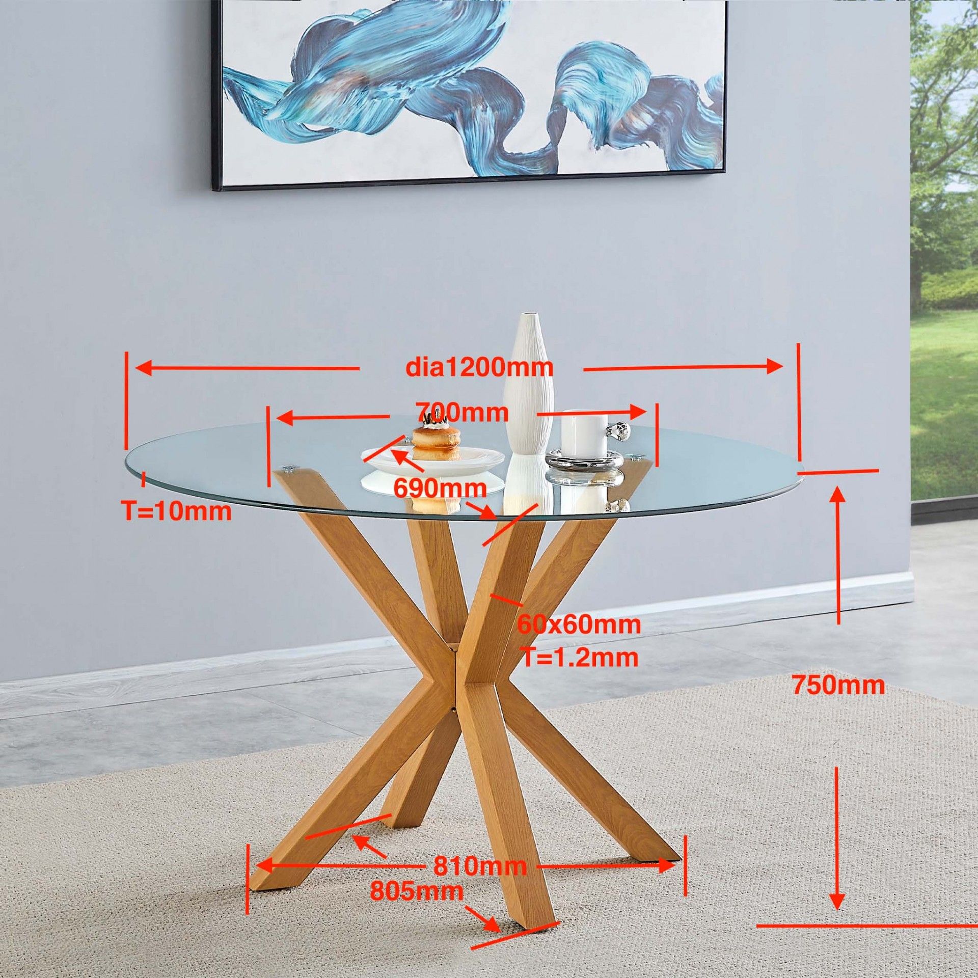 Mesa Redonda em Madeira e Vidro -  120x75x120