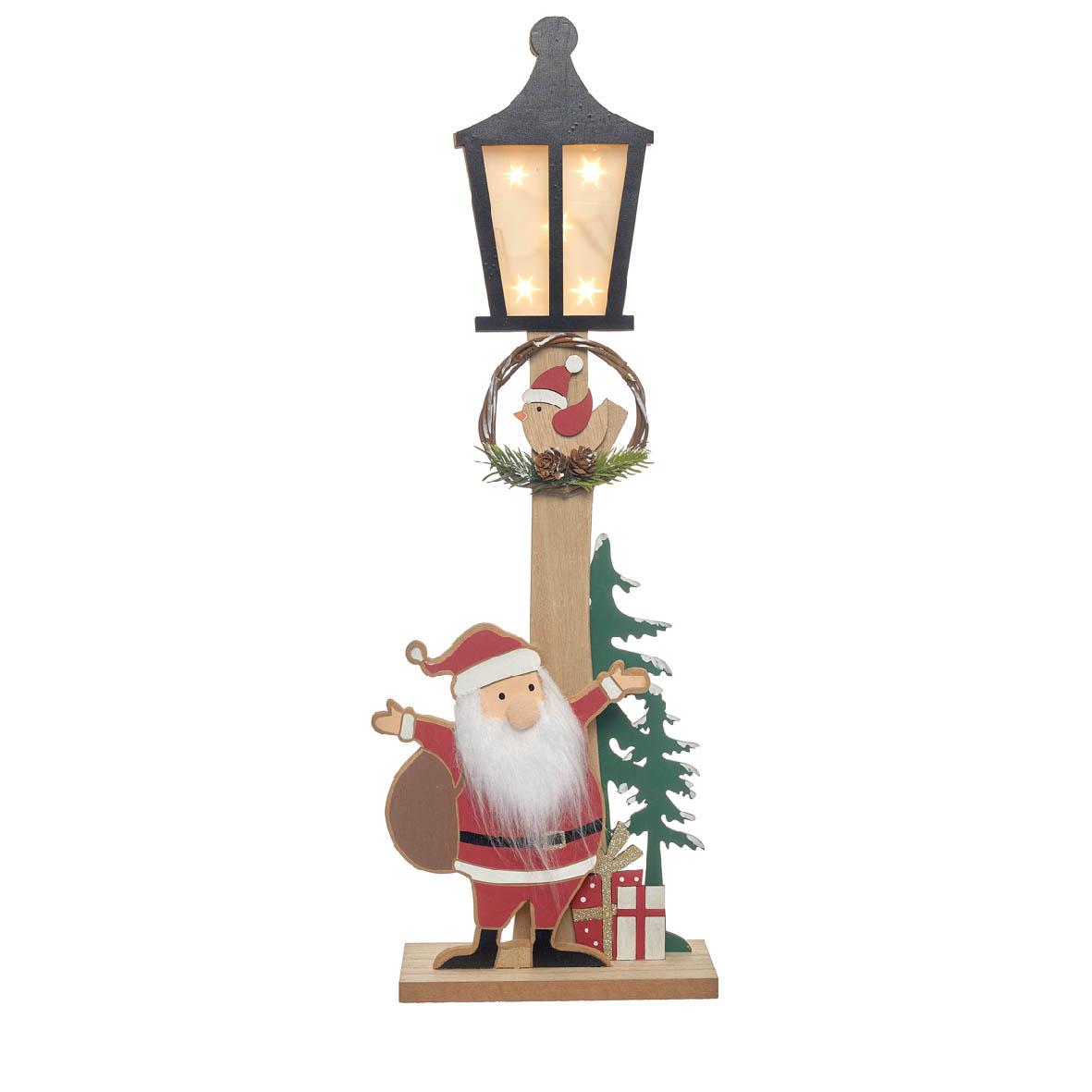 Natal - Candeeiro Farol em Madeira c/ Pai Natal - C18xL9xA57CM