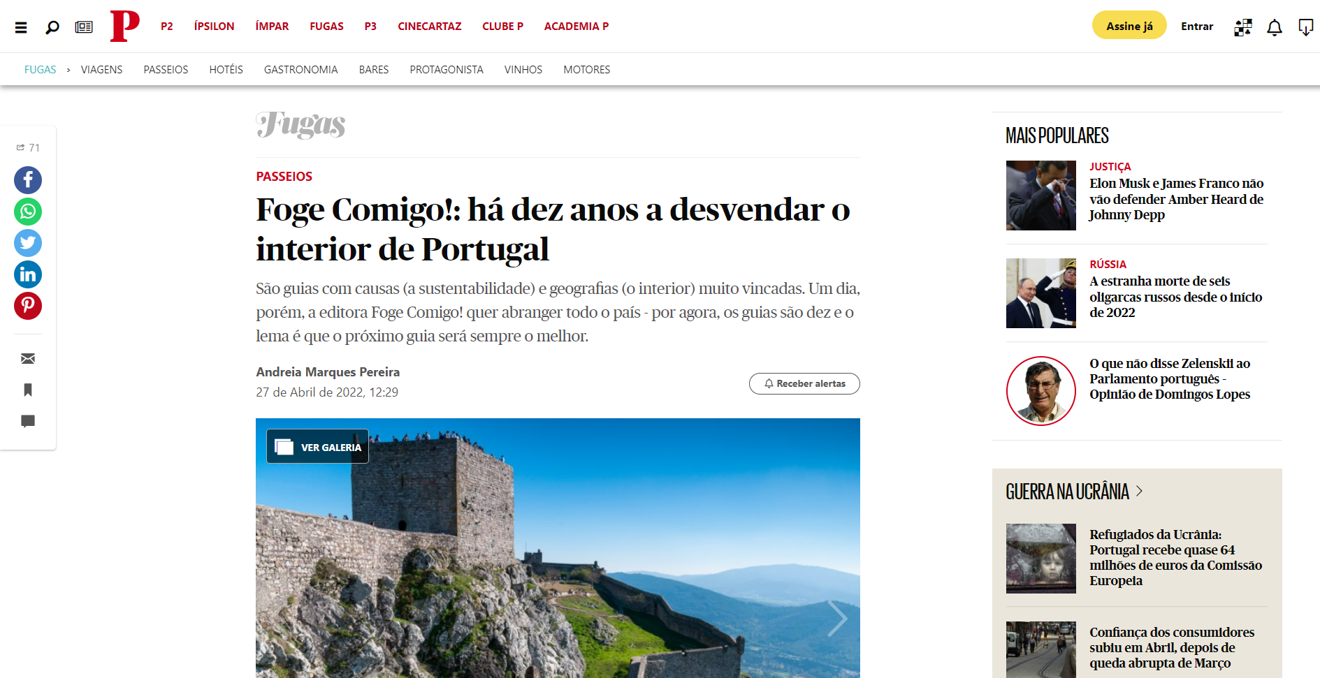 NOTA EDITORIAL | A Foge comigo! na Fugas, do jornal PÚBLICO