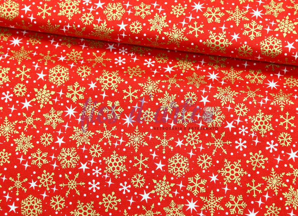 Tecido Christmas Essencials Flocos de Neve (Makower) - vermelho