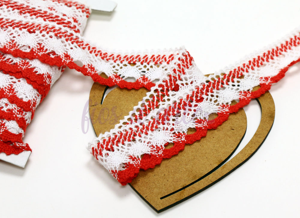 Renda bicolor (25mm) - vermelho/branco Renda bicolor (25mm) - vermelho/branco