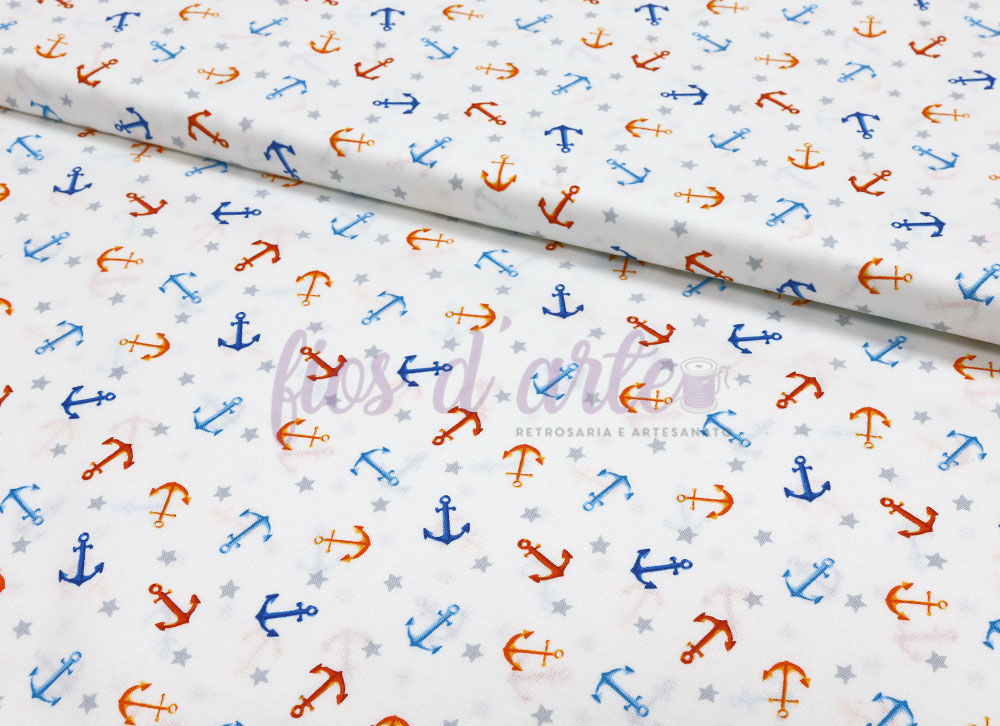 Tecido Beside the sea - Âncoras (Makower) - branco Tecido Beside the sea - Âncoras (Makower) - branco
