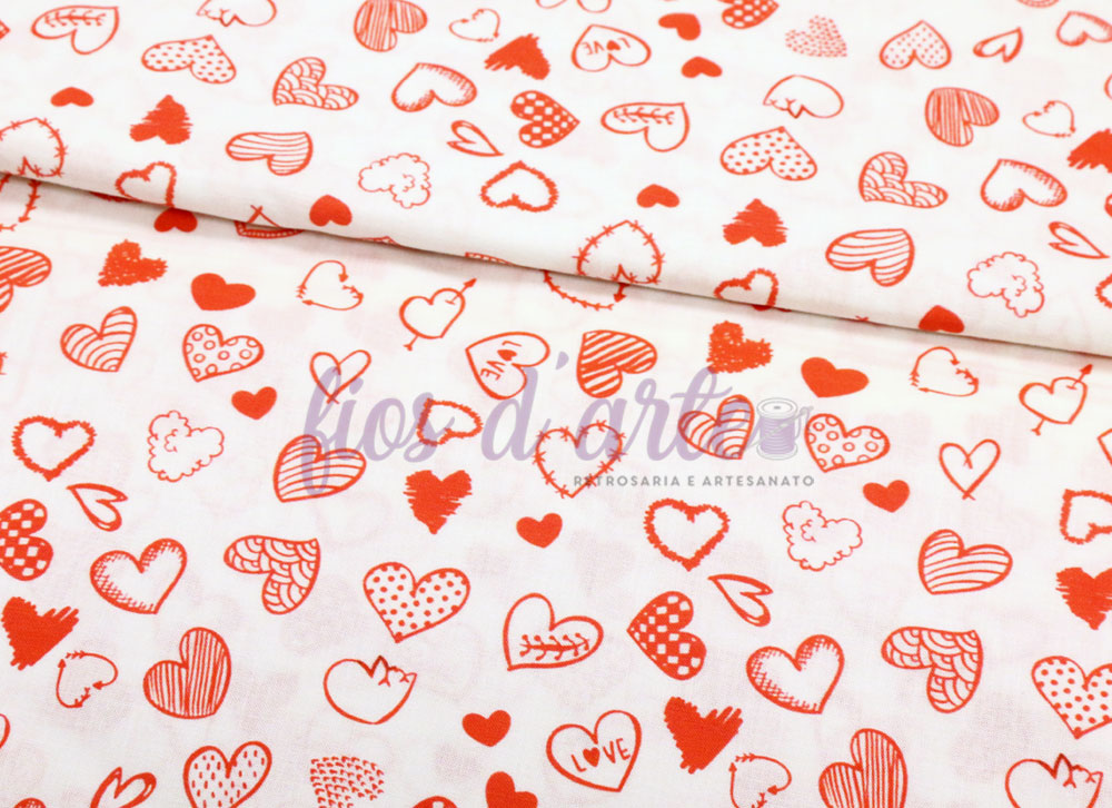 Tecido Corações Vermelhos