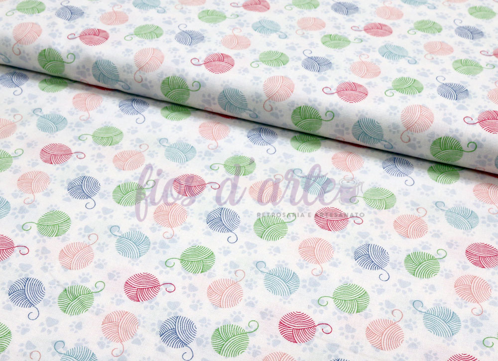 Tecido Fancy Cats - Novelos coloridos