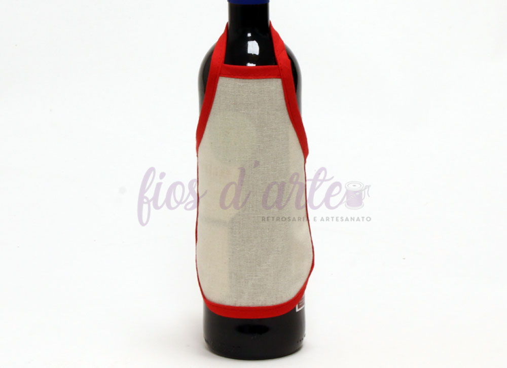 Avental para garrafa para pintar Garrafa de vidro com pequeno avental bege e vermelho