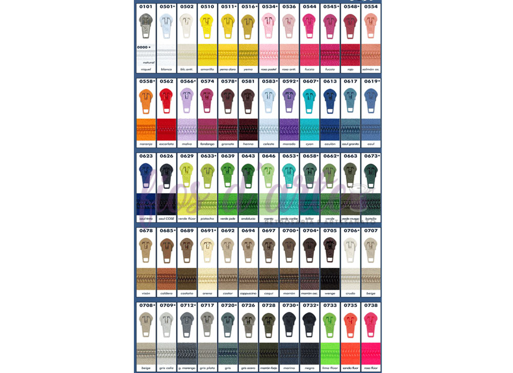 Tabela de cores com amostras e códigos numéricos organizados em colunas e linhas.