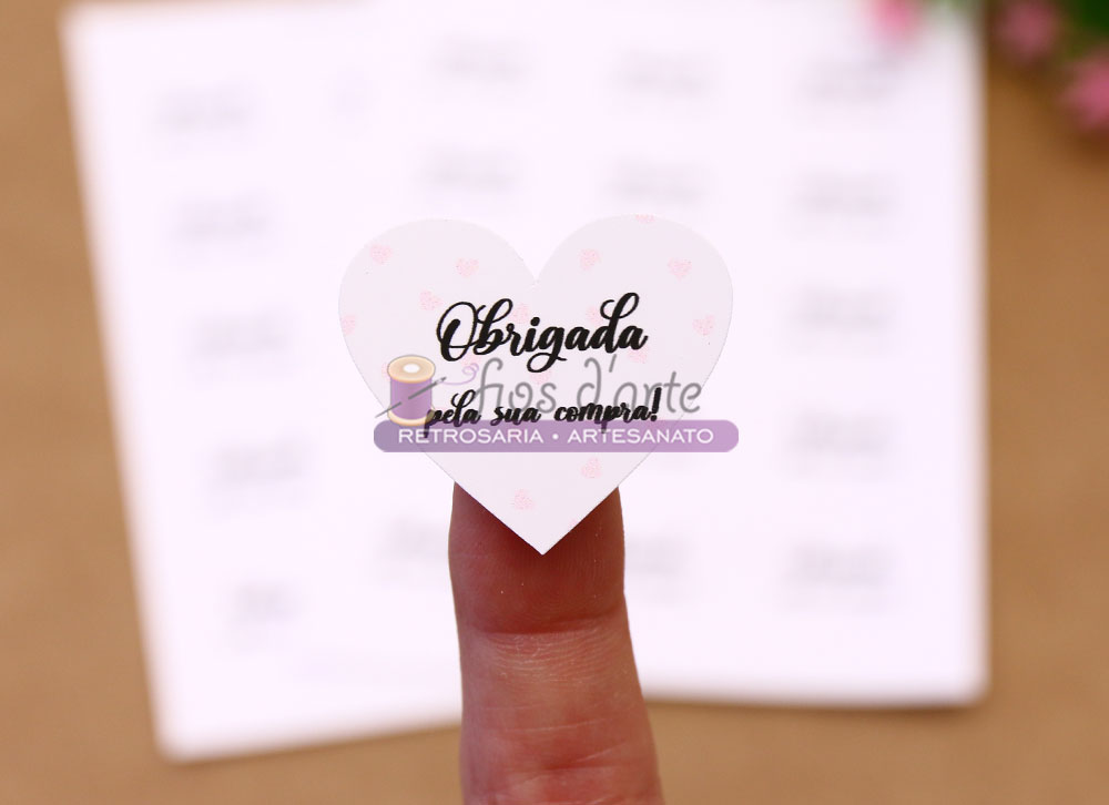 Etiqueta adesiva coração Obrigada pela sua compra (Fios d'arte)