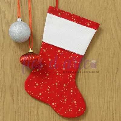 Bota/ Meia de Natal em tecido para bordar ponto cruz #110 (Fios d'arte) Bota/ Meia de Natal em tecido para bordar ponto cruz #110 (Fios d'arte)