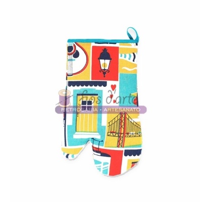 Luva cozinha estampada Saudade em sarja