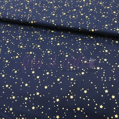 Tecido Estrelinhas Douradas (azul Natal)