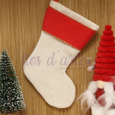 Bota/ Meia de Natal em tecido para bordar ponto cruz #19 (Fios d'arte)