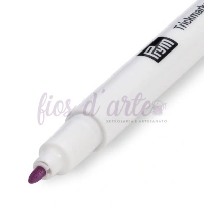 Marcador branco para tricô e crochê com ponta roxa e texto PRYM Trickmarker