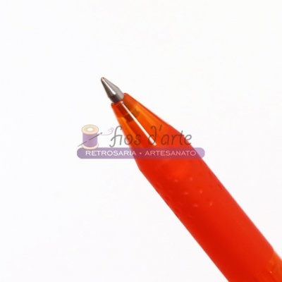 Caneta esferográfica laranja com ponta metálica