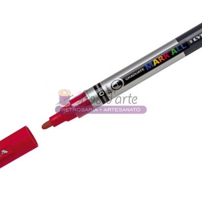 Marcador permanente LYRA preto com tampa vermelha e ponta de feltro vermelha exposta