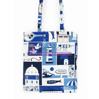 Saco com alças estampado em sarja - SAUDADE (37x42cms)