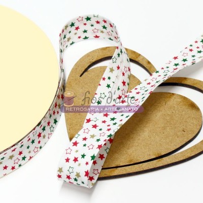 Fita viés estampada Estrelinhas Coloridas (18mm)