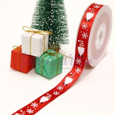 Fita cetim natalícia Gnomos e Flocos (19mm)