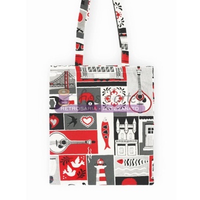 Saco com alças estampado em sarja - SAUDADE (37x42cms)