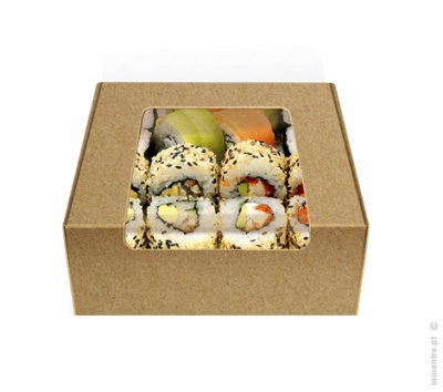 Embalagem Para Sushi 10X10X4 em kraft, com interior branco Pack 100 unidades