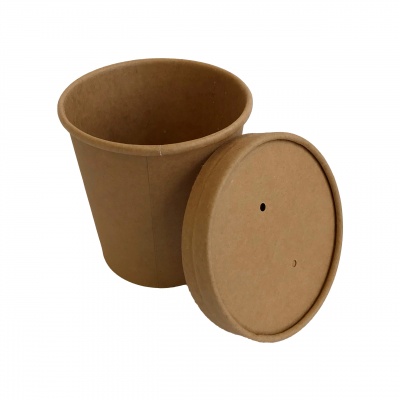 Caixa Alimentar + tampa (pote sopa) Cartao Kraft Redonda 480ml 25un