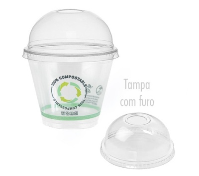 Copo Plástico Mais Tampa Com Furo 270ml Pack 50un